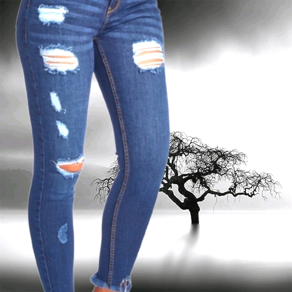 Women's Dark Blue Butt Lifting Destroyed Jeans - Size 1 - Picture 8 of 8